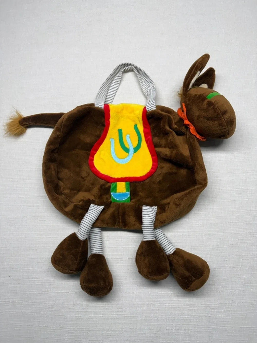 Kids Brown Plush Horse Shoulder Bag with Yellow Saddle